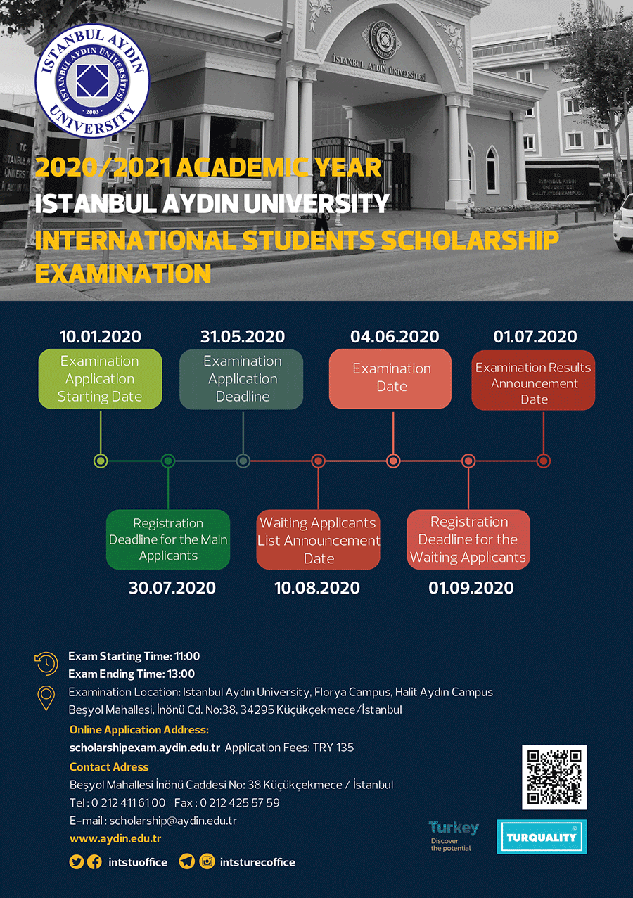 Istanbul Aydin University Scholarship Exam Online Application Form